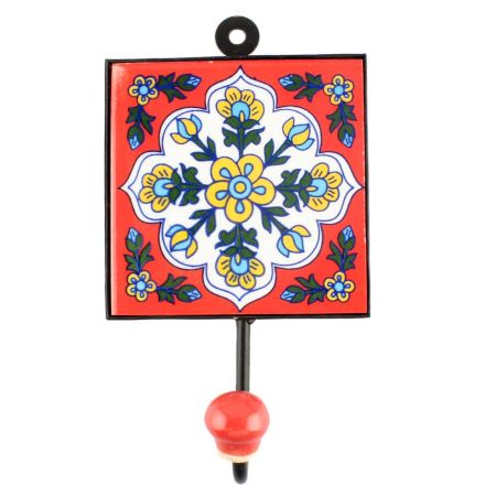 White Ceramic Floral Tile Hook Online